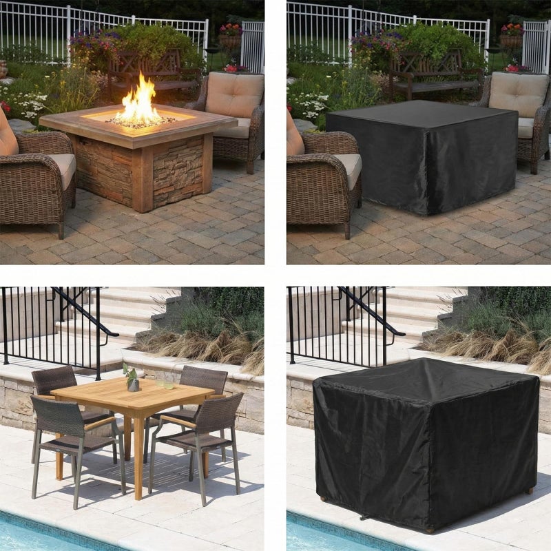 WOMACO Heavy Duty Square Patio Fire Pit/Table Cover, Waterproof Outdoor Furniture Cover (48" x 48" x 29", Black) - Image 3